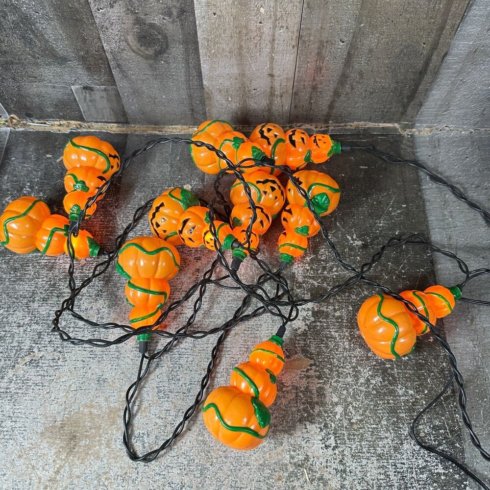 Stacked Jack-O-Lantern Halloween Pumpkin 10 Light String Blow Mold 11 ft Cord